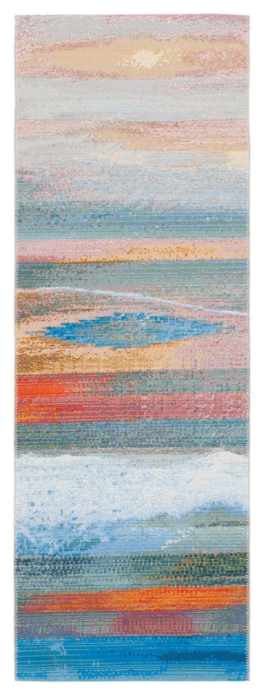Safavieh Barbados Collection Indoor-Outdoor BAR585 Rug, Light Blue/Pink, 2'8"x10'5"