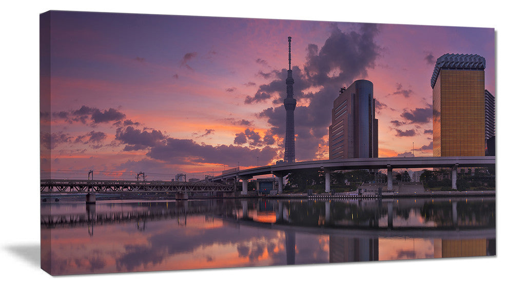 Tokyo Sky Tree and Sumida River, Landscape Canvas Art Print, 32"x16"