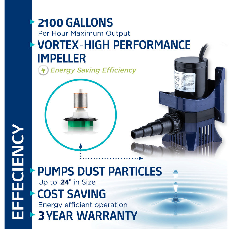 2100 GPH Cyclone Pump for Ponds, Fountains, Waterfalls, and Water Circulation