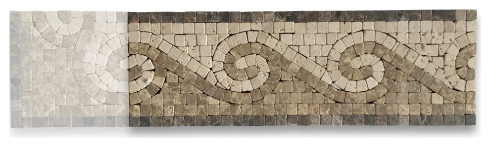 Marble Mosaic Border Listello Insert Tile Surf Emperador 4x12 Tumbled, 1 piece