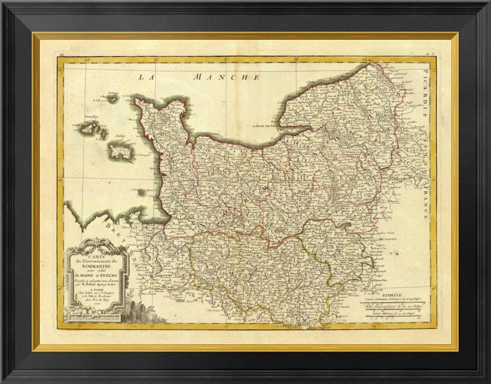 "Normandie, Maine, Perche, 1791" Framed Canvas Giclee by Rigobert Bonne, 26x21"