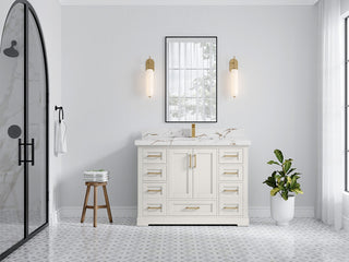 Boston 48" Single Sink Bath Vanity in Alabaster 2" Viola Brown