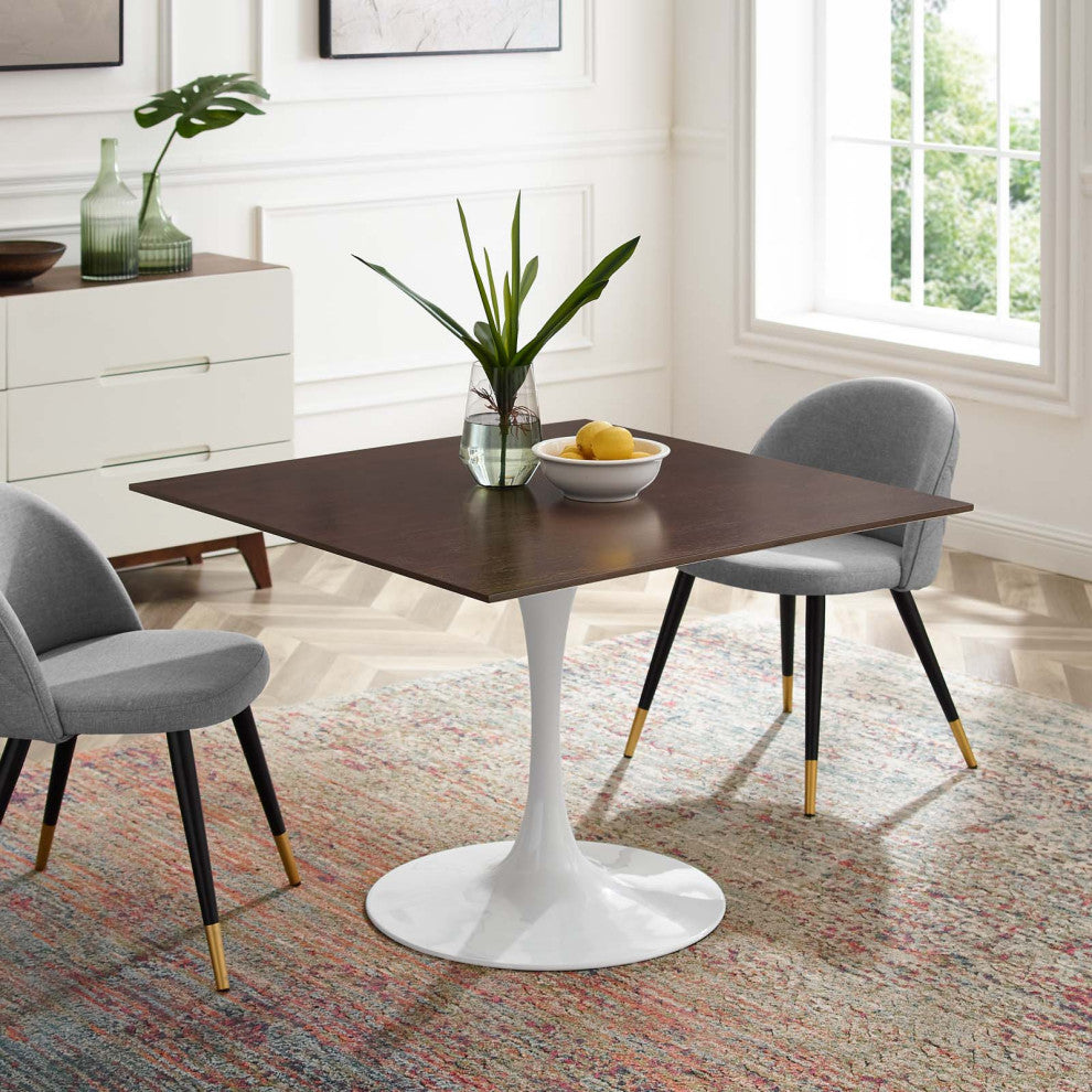 40" Dining Table, Square, White Walnut, Metal, Modern, Bistro Hospitality