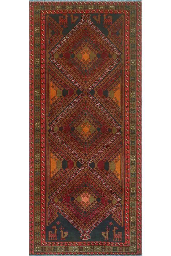 Fine Vintage Distressed Dastgir Burgundy/Charcoal Runner, 4'1x9'6