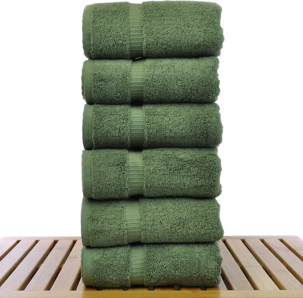 Dobby Border Luxury Hotel and Spa Hand Towel, Set of 6, Moss