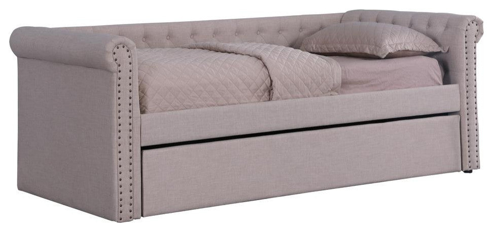 Tufted Daybed with Trundle, Beige