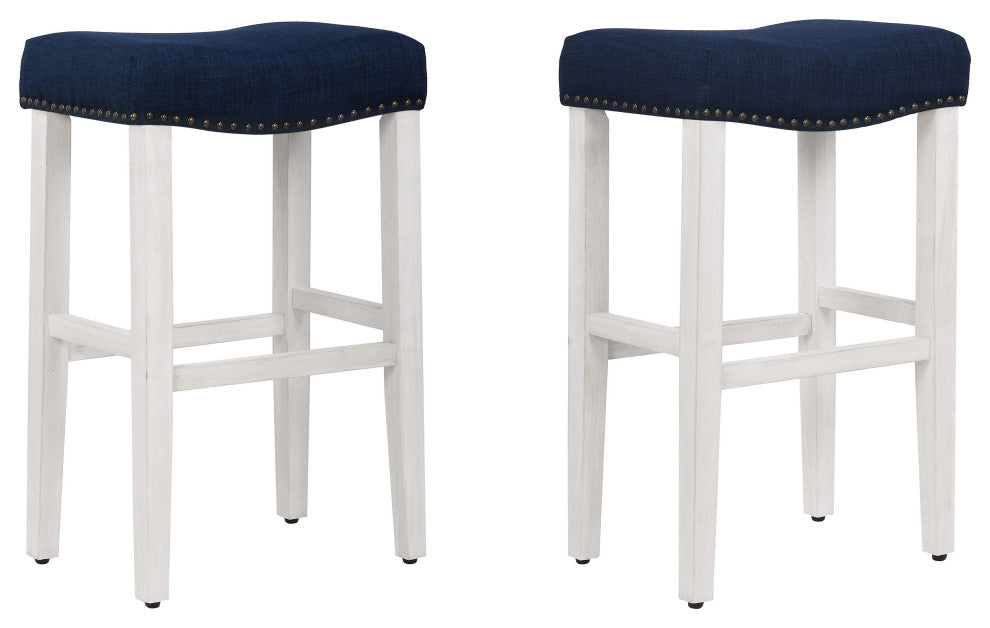 WestinTrends 2PC 29" Upholstered Saddle Seat Bar Height Stool Set, Accent Chair, Navy Blue