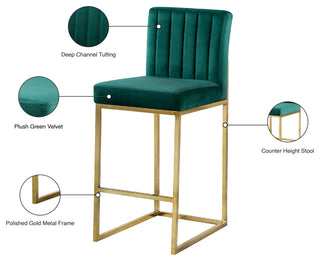 Giselle Velvet Counter Stool, Green, Gold Base