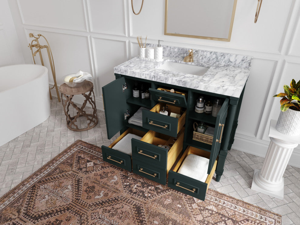 Aberdeen 42 Single Sink Bath Vanity in Dark Forest Green 2" Empira Quartz