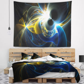 Glowing Blue Yellow Plasma Abstract Wall Tapestry, 92"x78"