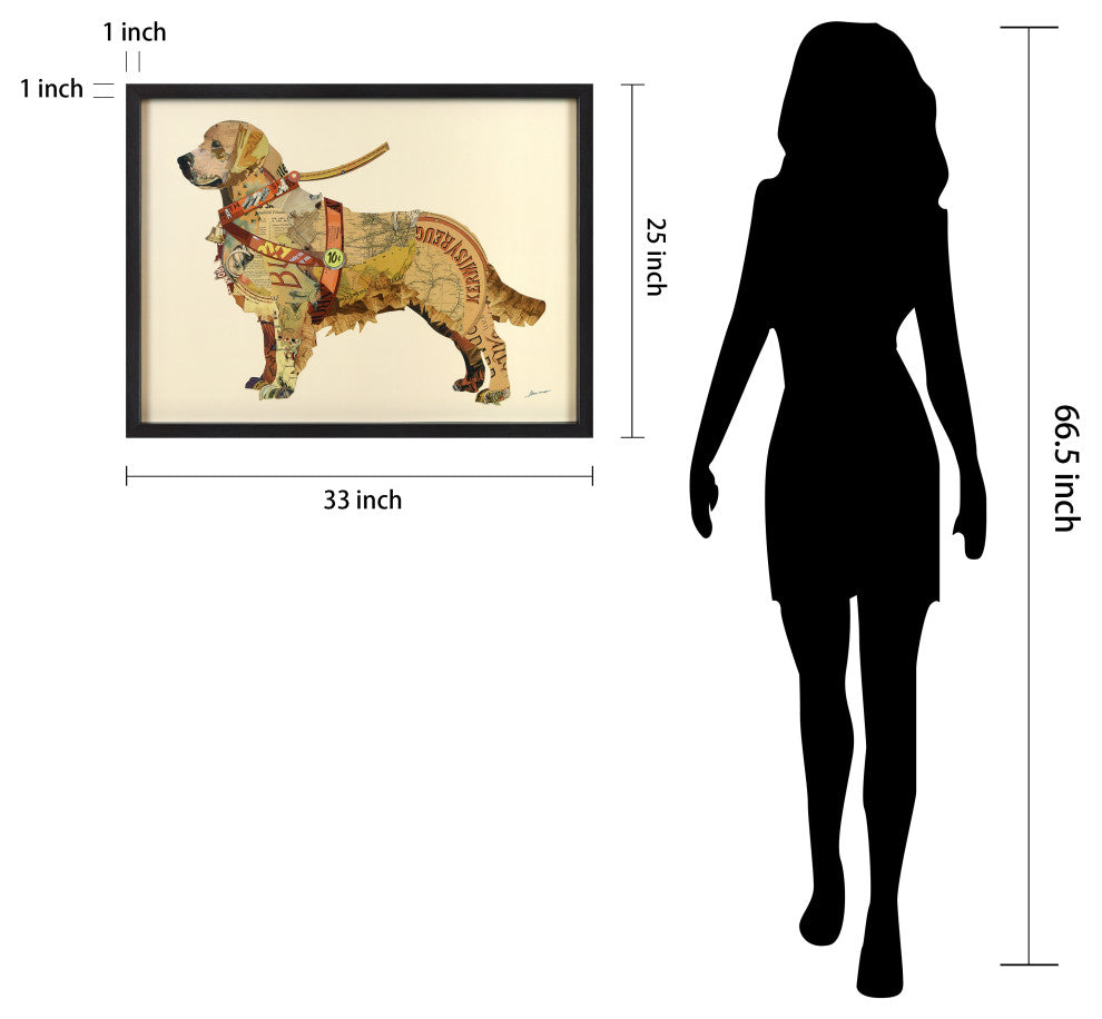 Golden Retriever Hand-made dimensional Collage, Shadow Box Frame