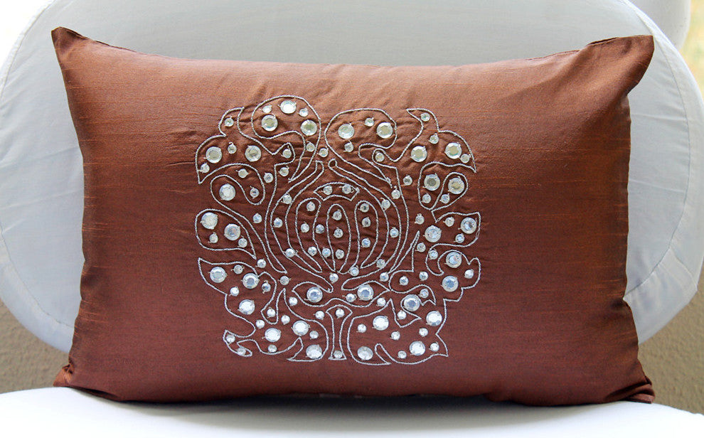 Orange Rectangular Pillow Covers 12"x26" Silk, Crystal Evening