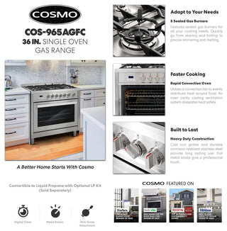Cosmo Gas Range Pro Style Modern Stainless Steel Convection Oven