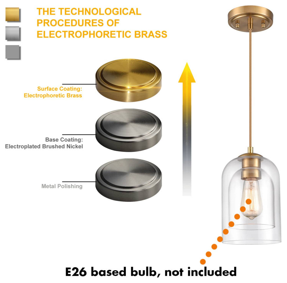 Modern Brass Mini Pendant Light Double Bell Glass Shade