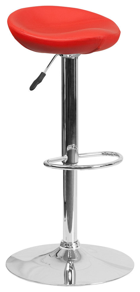 Contemporary Vinyl Adjustable Height Barstool, Red