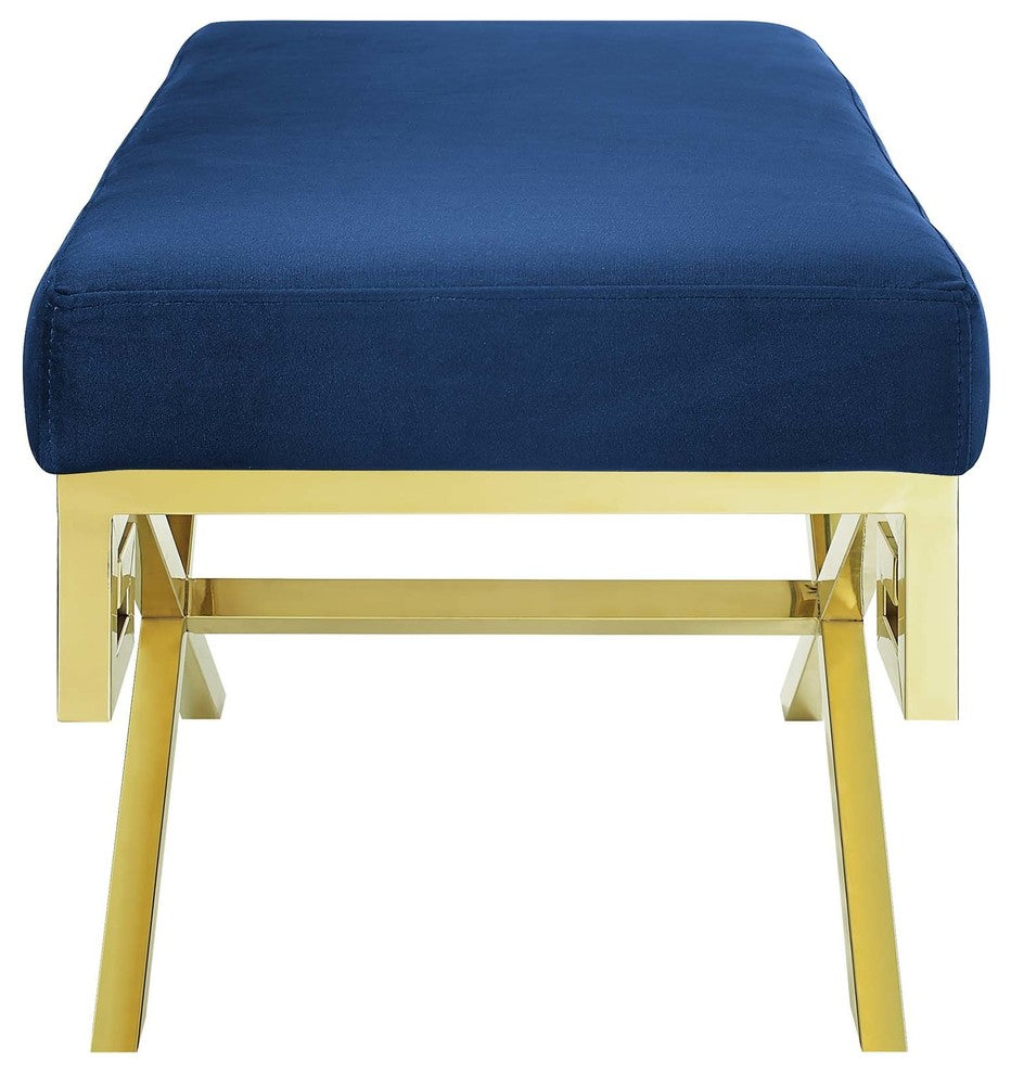 Gold Navy Rove Velvet Performance Velvet Bench