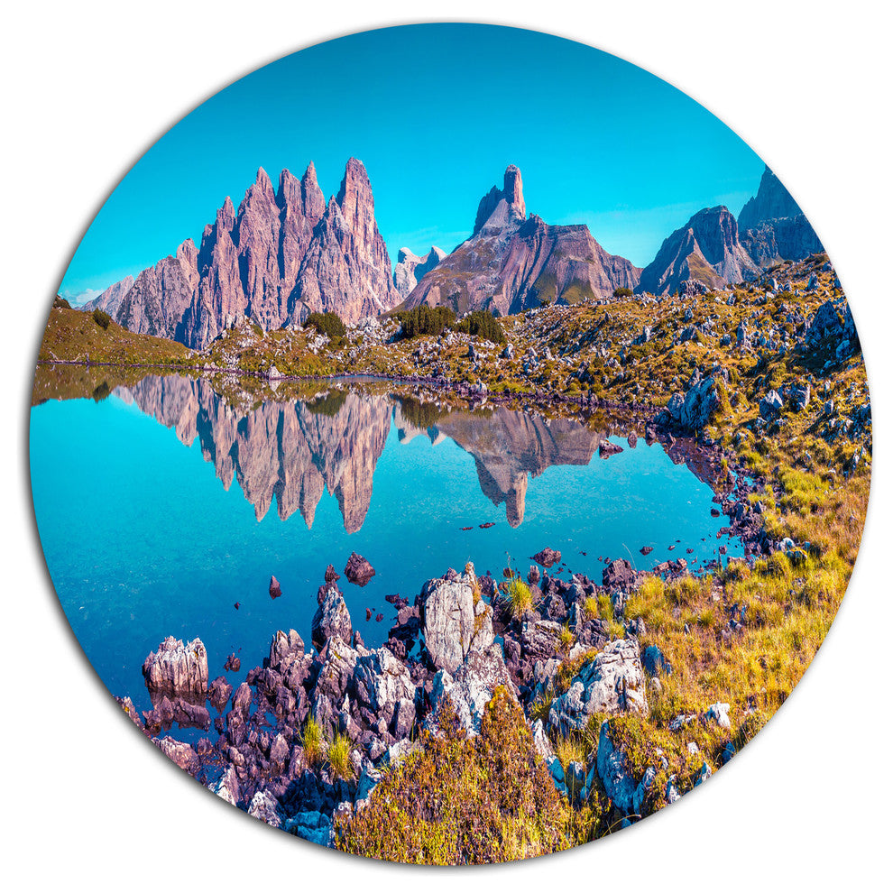 Lago Rienza Ursprung Panorama, Seashore Disc Metal Artwork, 11"