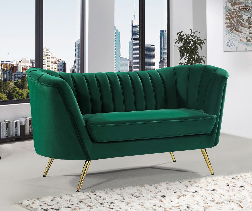 Margo Velvet Upholstered Set, Green, Loveseat