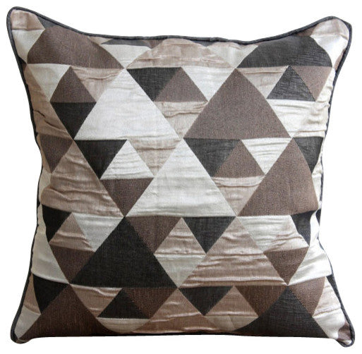 Brown Jacquard Weave 22"x22" Optic Japanese Pillows Cover, Brown Origami