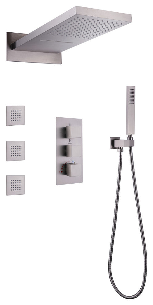 Luxury Complete Shower System With Rough-In Valve, Brushed Nickel