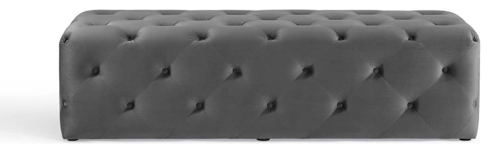 Tufted Accent Chair Bench, Velvet, Gray, Modern, Living Lounge Hospitality
