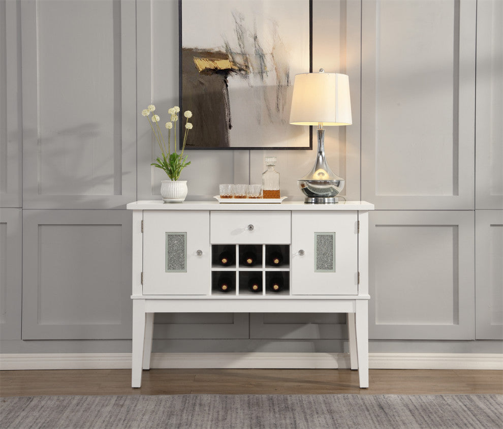 Wood Server With 2 Doors and a Drawer, White