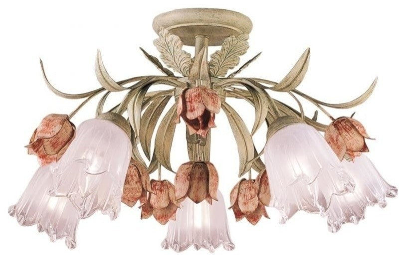 Southport 5-Light Sage Rose Floral Semi-Flush