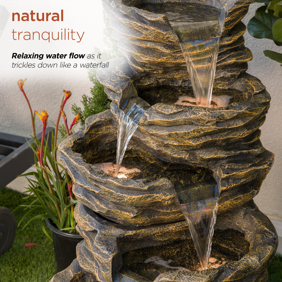 5-Level Rock Pond Fountain With Miniature Lights, Gray