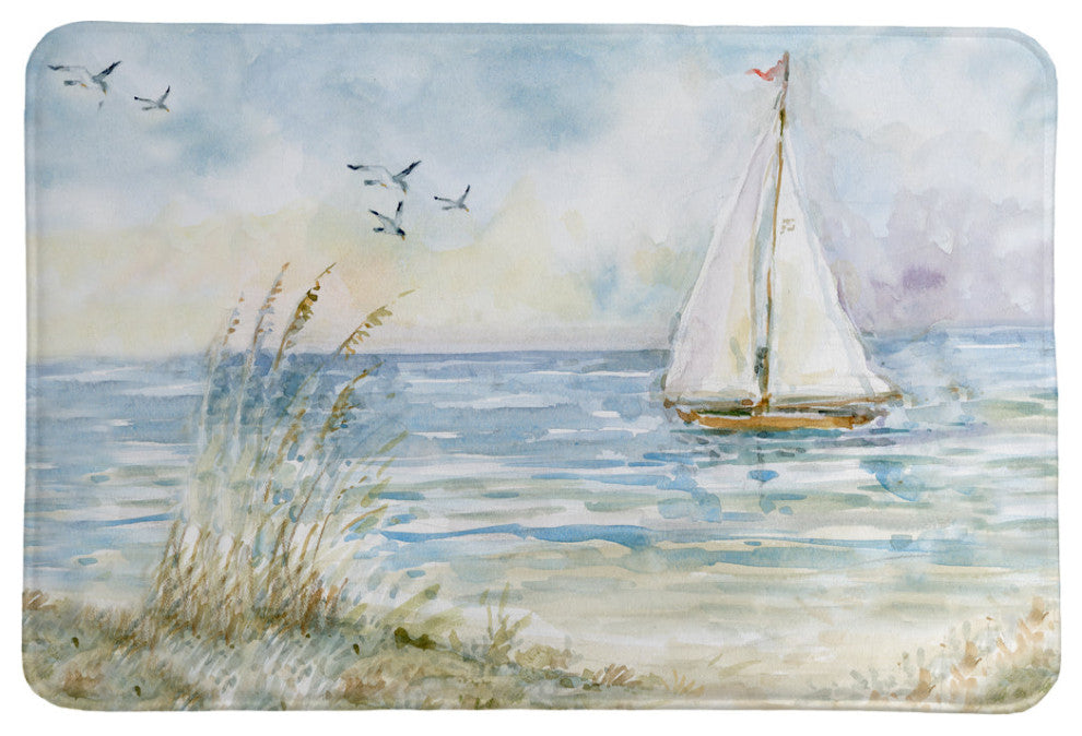 Laural Home Coastal Sanctuary Sailboat Memory Foam Rug