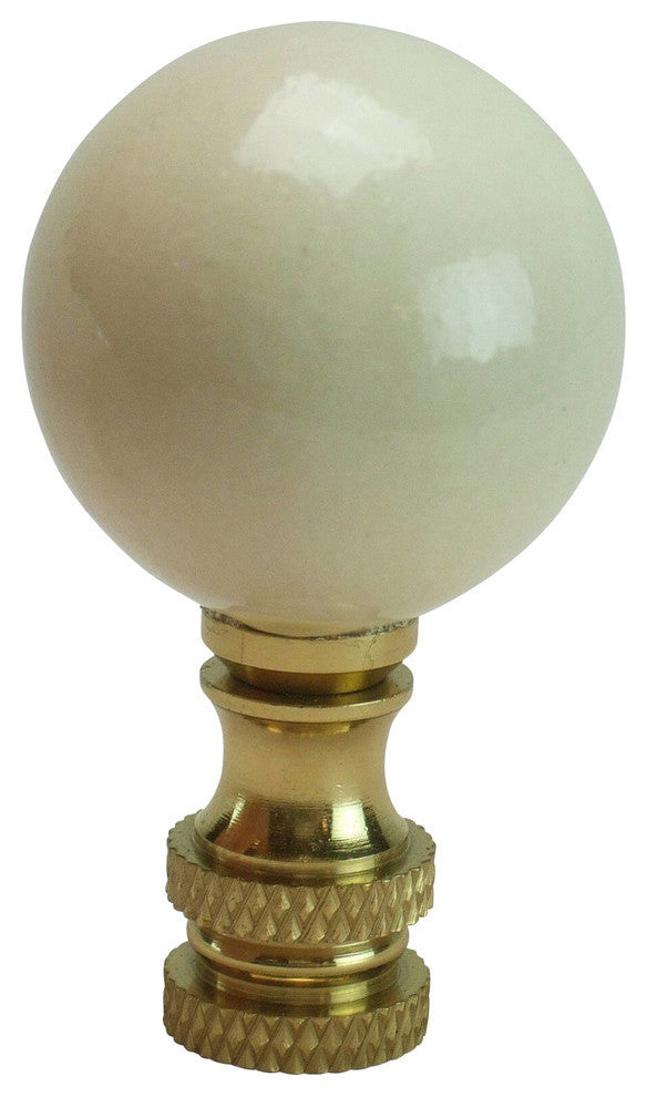White Ceramic Ball Lamp Finial Polished Brass Base 1.2"h