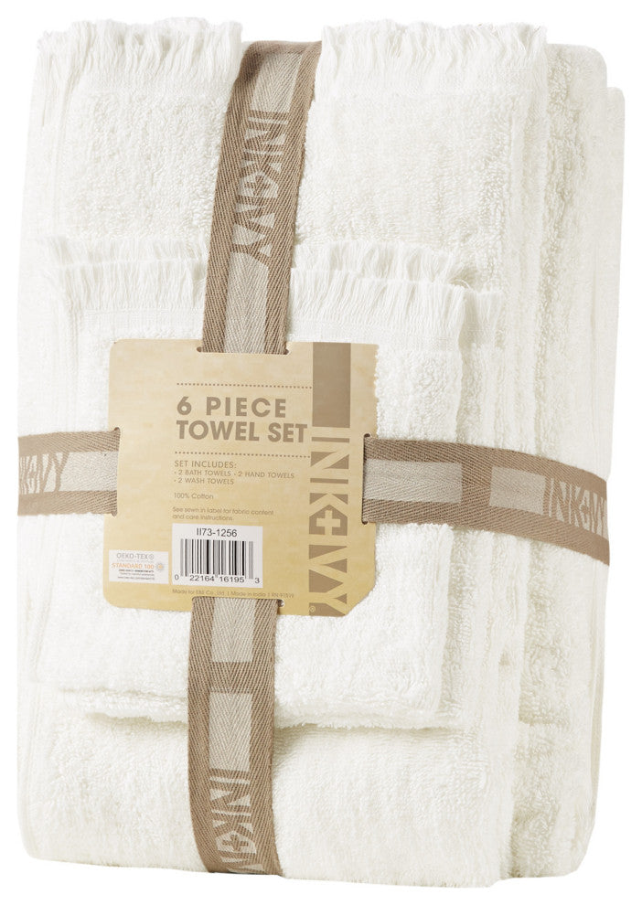 INK+IVY Nova Terry Cotton 630gsm Fringed 6-Piece Towel Set, Ivory
