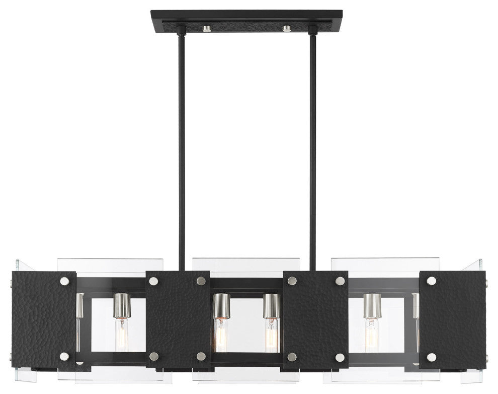Livex Lighting Barcelona 8 Light Black, Brushed Nickel Accents Linear Chandelier