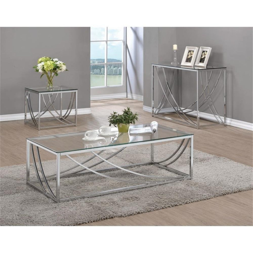 Coaster Contemporary Glass Top Rectangular Coffee Table in Chrome