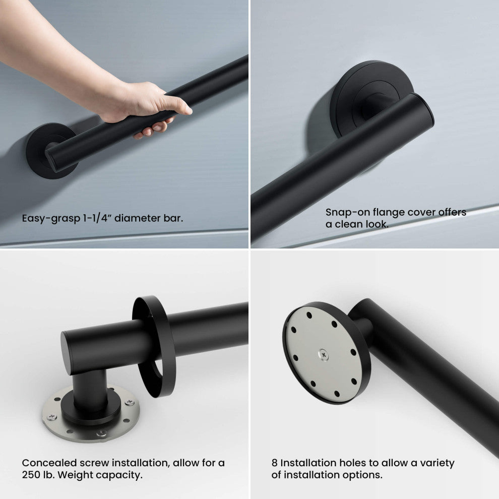 36" Stainless Steel Bathroom Safety Grab Bar, Matte Black