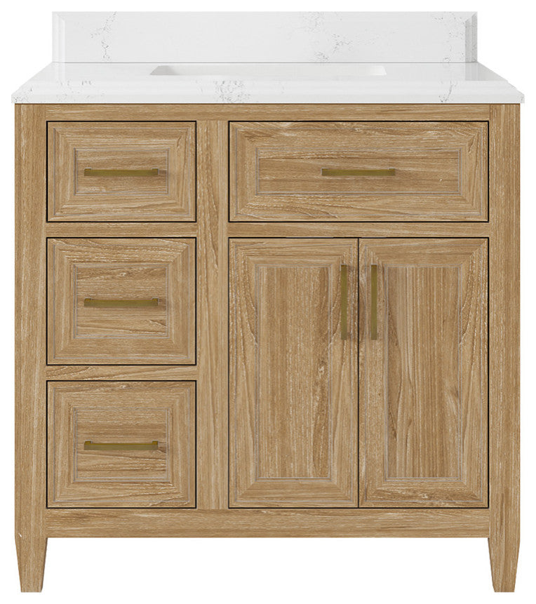 Santa Monica 36 Center Sink Bath Vanity in Whitewashed Teak 1.5" Empira Quartz