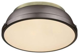 Golden Duncan 2 Lt Flush Mount, Aged Brass, Rubbed Bronze Shade