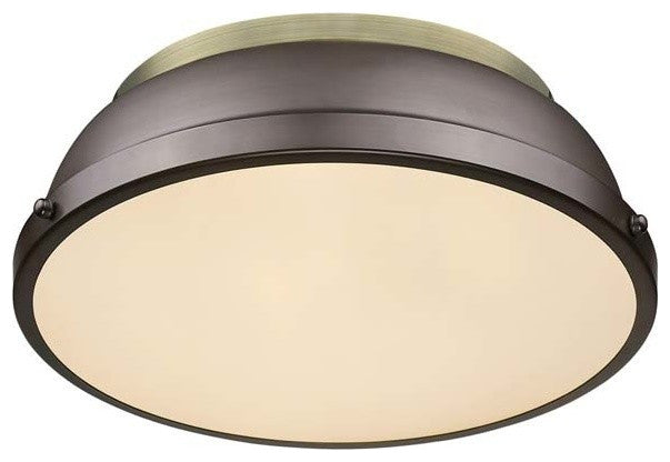 Golden Duncan 2 Lt Flush Mount, Aged Brass, Rubbed Bronze Shade