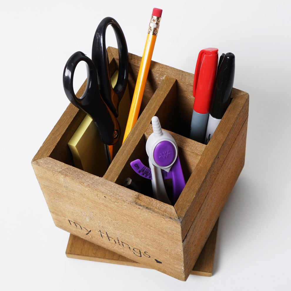 Addie Joy My Things 3-Opening Rotating Desk Organizer - Wood Wash