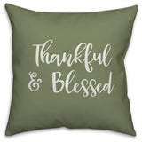 Thankful & Blessed in Green 18x18 Throw Pillow