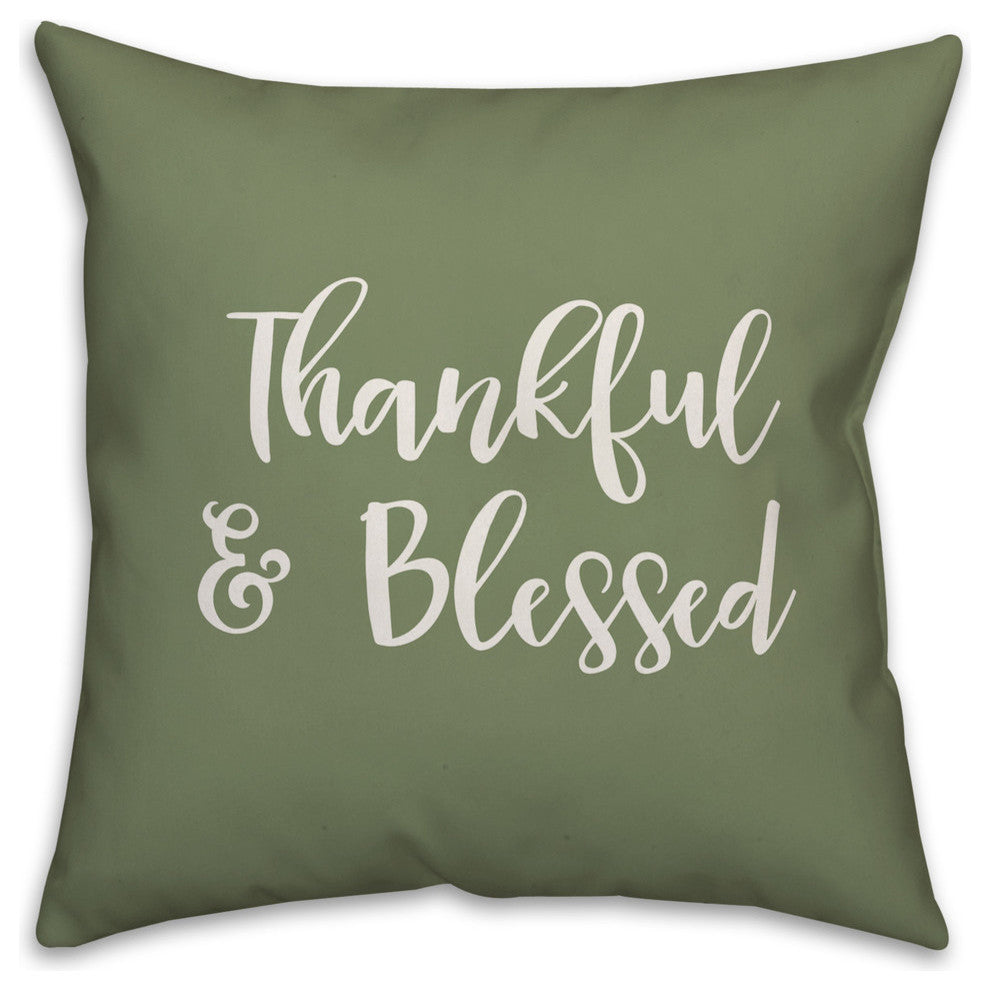 Thankful & Blessed in Green 18x18 Throw Pillow