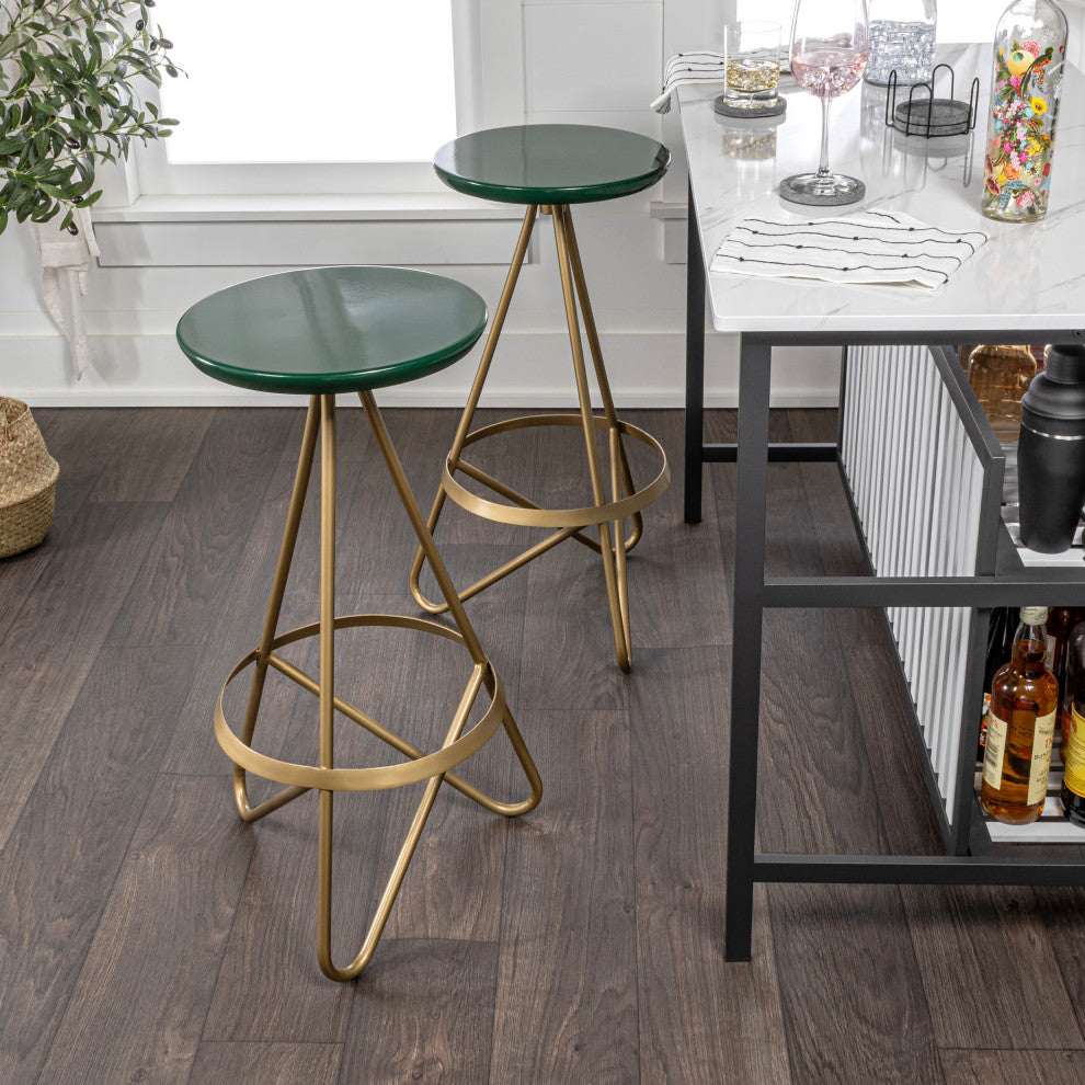 Spiroa Modern Industrial Metal Backless Circular Bar Stool, Green