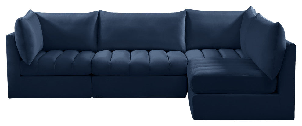 Jacob Velvet Upholstered 4-Piece L-Shaped Modular Sectional, Navy