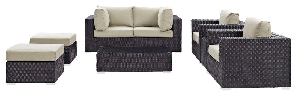 Convene 8 Piece Outdoor Patio Sectional Set, Espresso Beige