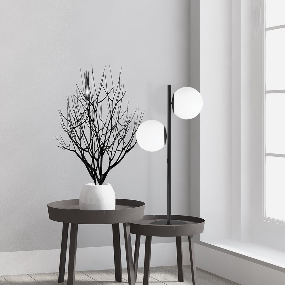 Folgar Contemporary 2 Light Matte Black White Metal Table Lamp