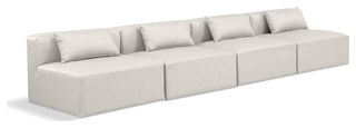 Cube Upholstered Modular Sofa, Cream, 4-Piece: 4 Armless Chair, Vegan Leather