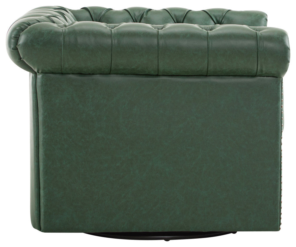 GDF Studio 360Â° Upholstered Tufted Swivel Club Chair, Green, Faux Leather