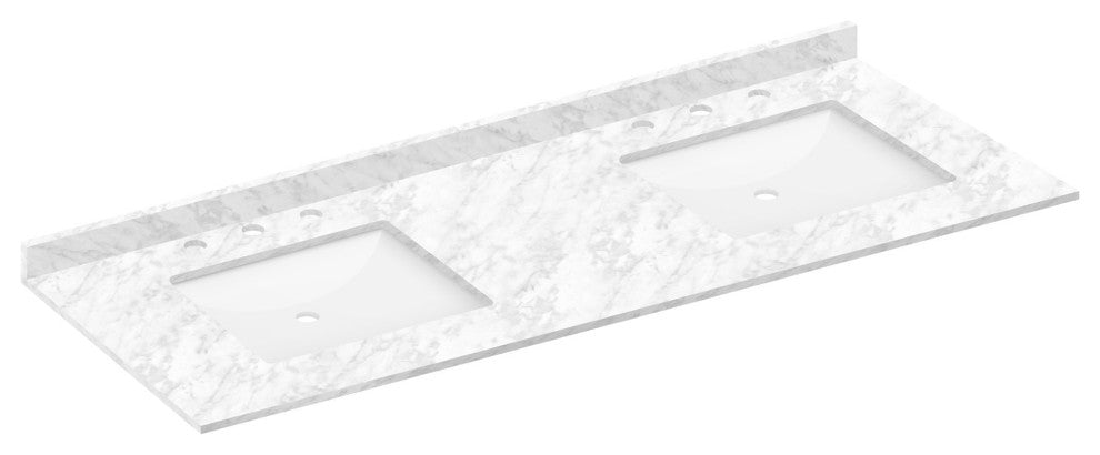 Cara White Vanity Top With Square Sink, 61"x22", 8" Faucet Spread