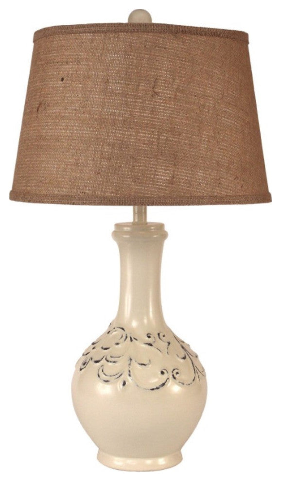 Fleur de Lis Distressed Cottage Teardrop Table Lamp