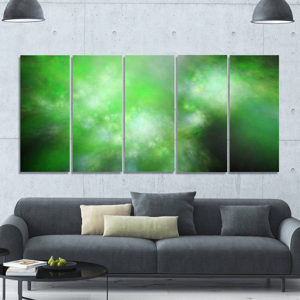Green Blur Sky with Stars, Abstract Canvas Art Print, 60"x28", 5 Panels