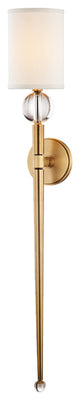 Rockland Wall Sconce, Aged Brass, White Linen